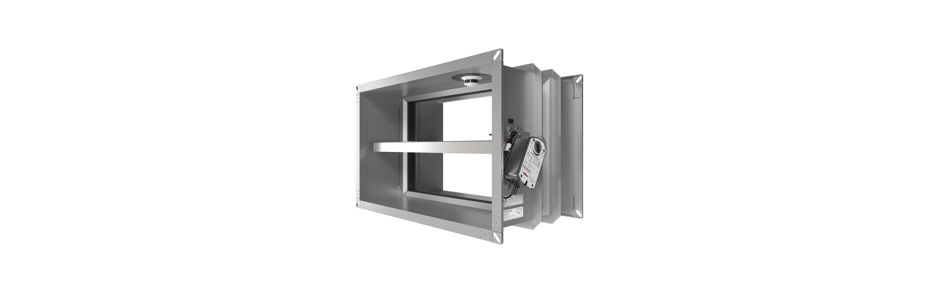 FK90 fire damper with OR32 smoke release device half right from the front