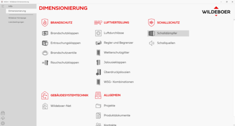 Softwareoberfläche WiDim Dimensionierung