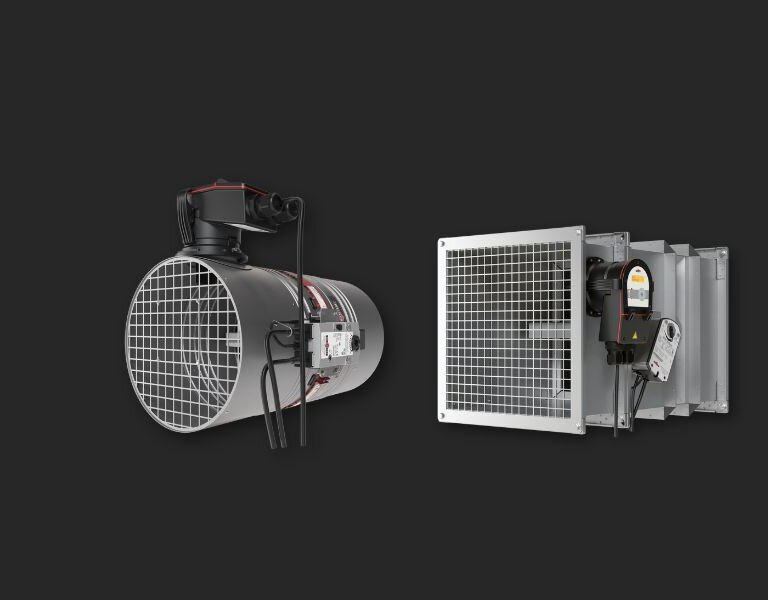 Product images of the fire dampers with overflow opening solution