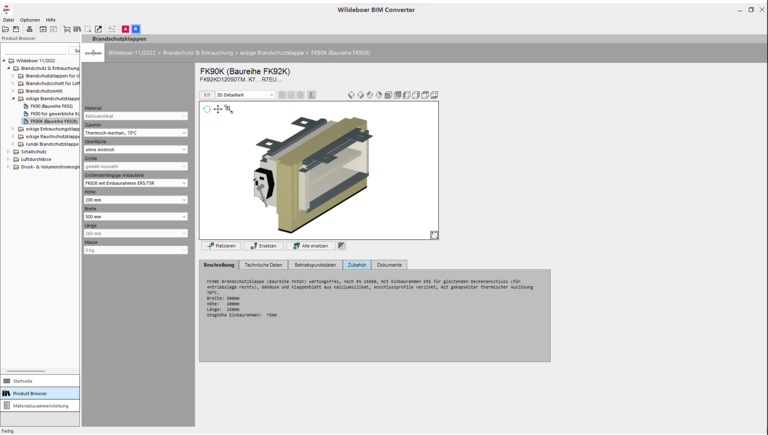 Oberfläche des Wildeboer BIM Converters