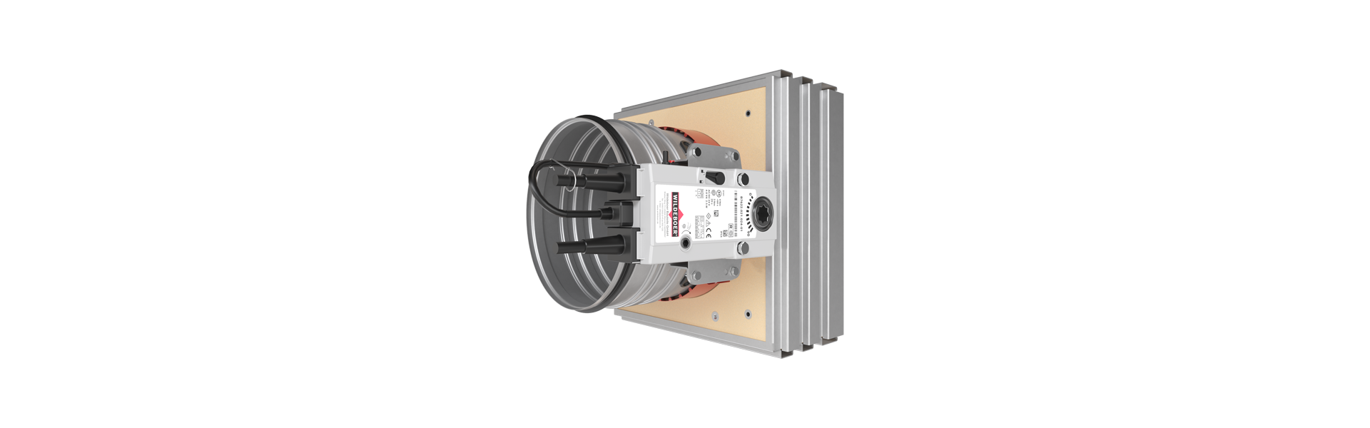 FR90 fire damper with angular mounting frame AE half right from the front