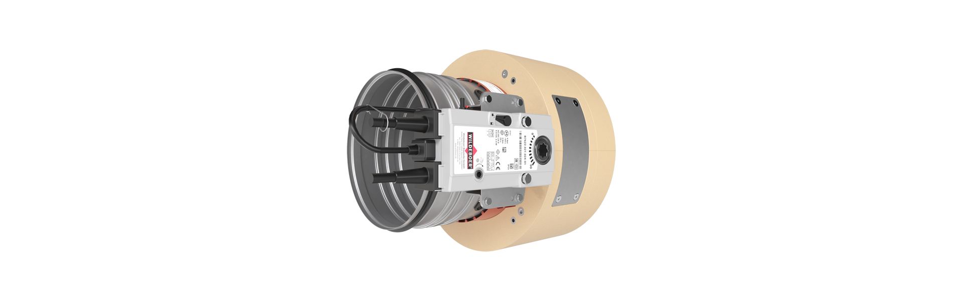 FR90 fire damper with round installation frame RR half right from the front