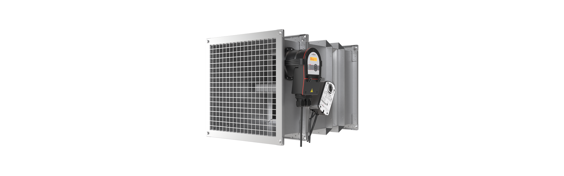 FK90 fire damper with OR4 Pro smoke release device half left from the front