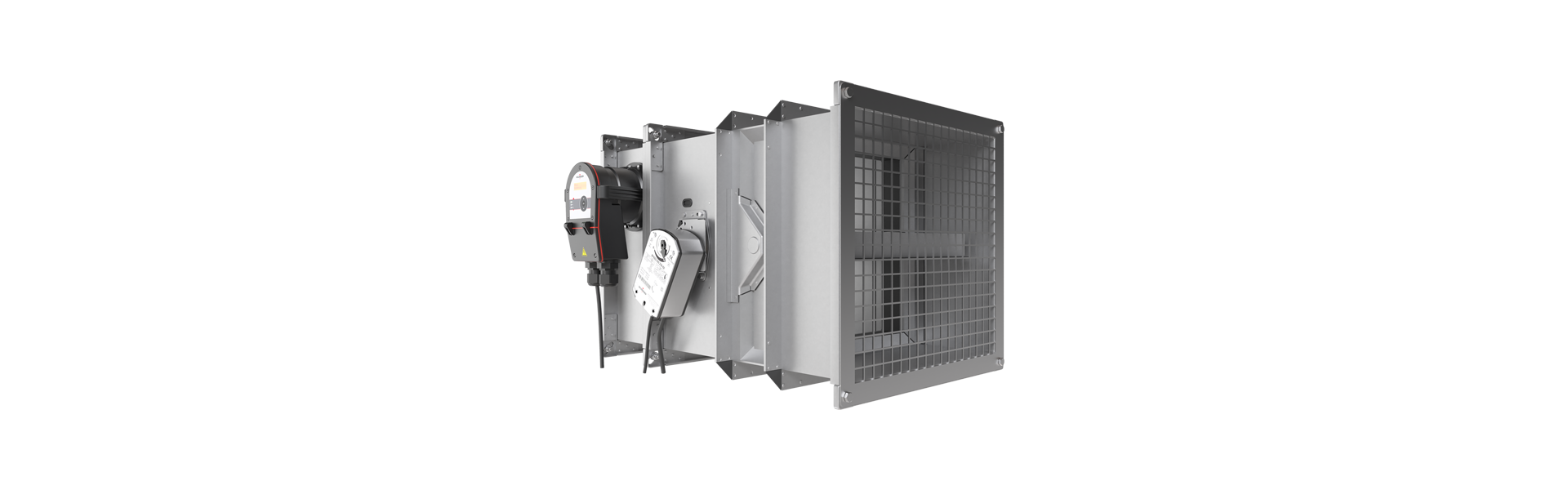 FK90 fire damper with OR4 Pro smoke release device turned from the rear to the left