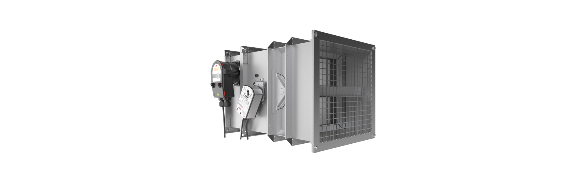 FK90 fire damper with OR4 Pro smoke release device turned from the rear to the left