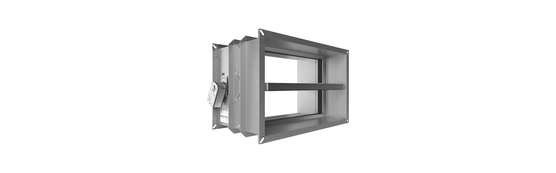 FK90 fire damper with OR32 smoke release device turned halfway to the left from the rear