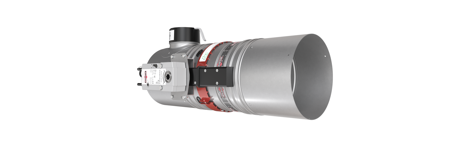FR90 fire damper with OR32 smoke release device turned halfway to the left from the rear
