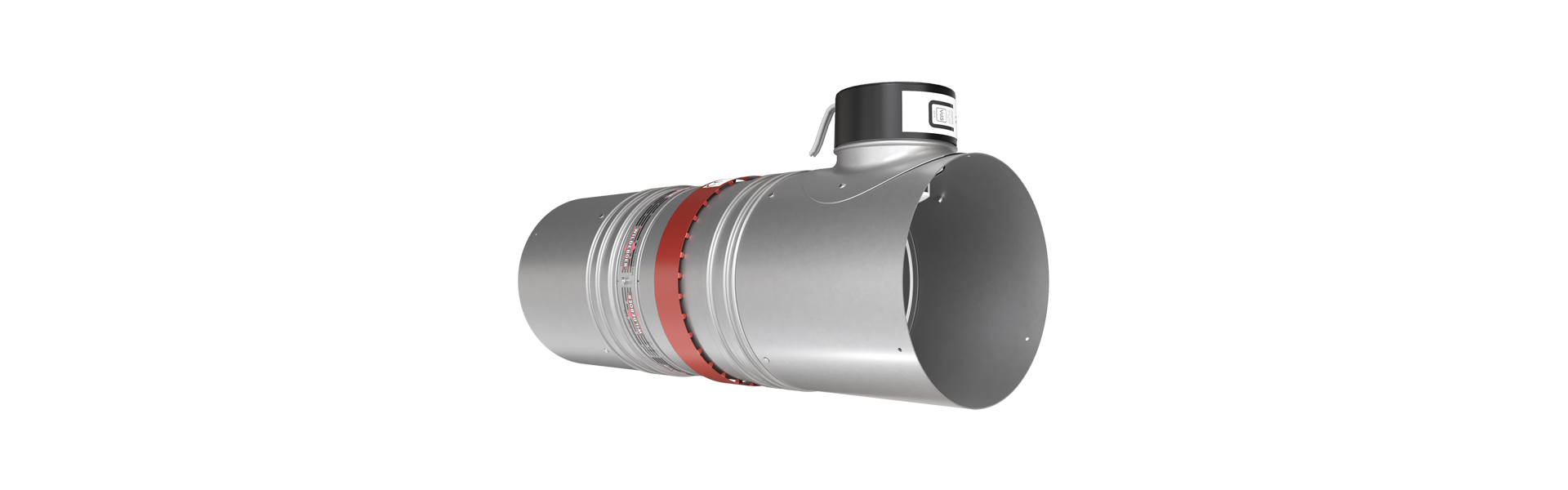 FR90 fire damper with OR32 smoke release device turned halfway to the right from the rear