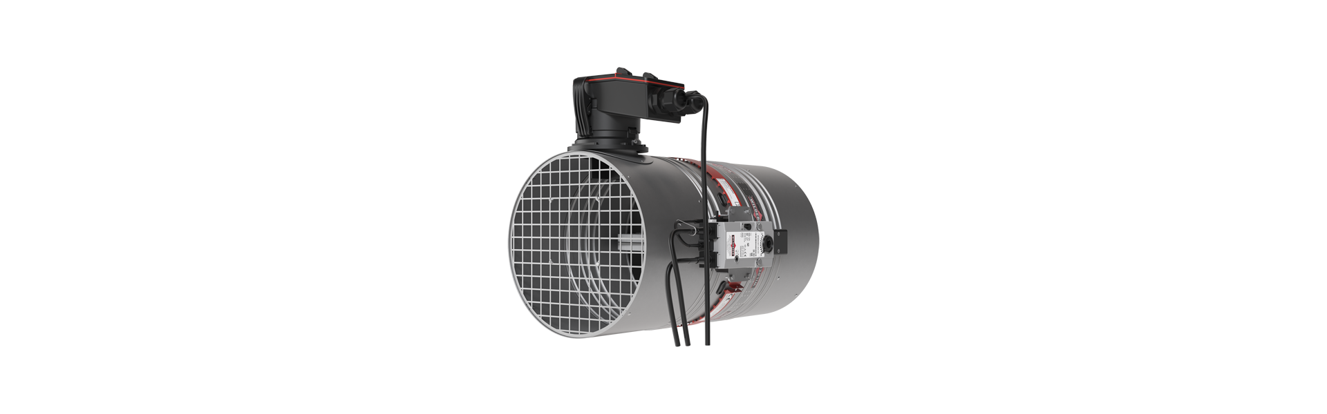 FR90 fire damper with OR4 Pro smoke release device half left from the front
