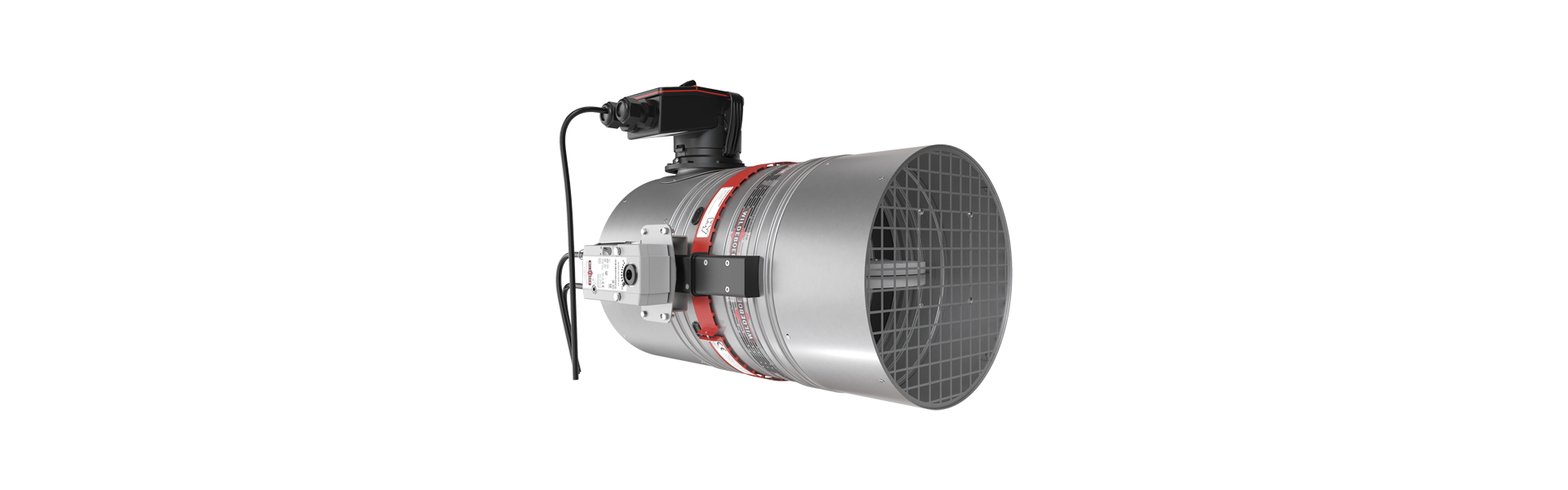 FR90 fire damper with OR4 Pro smoke release device half right from the front