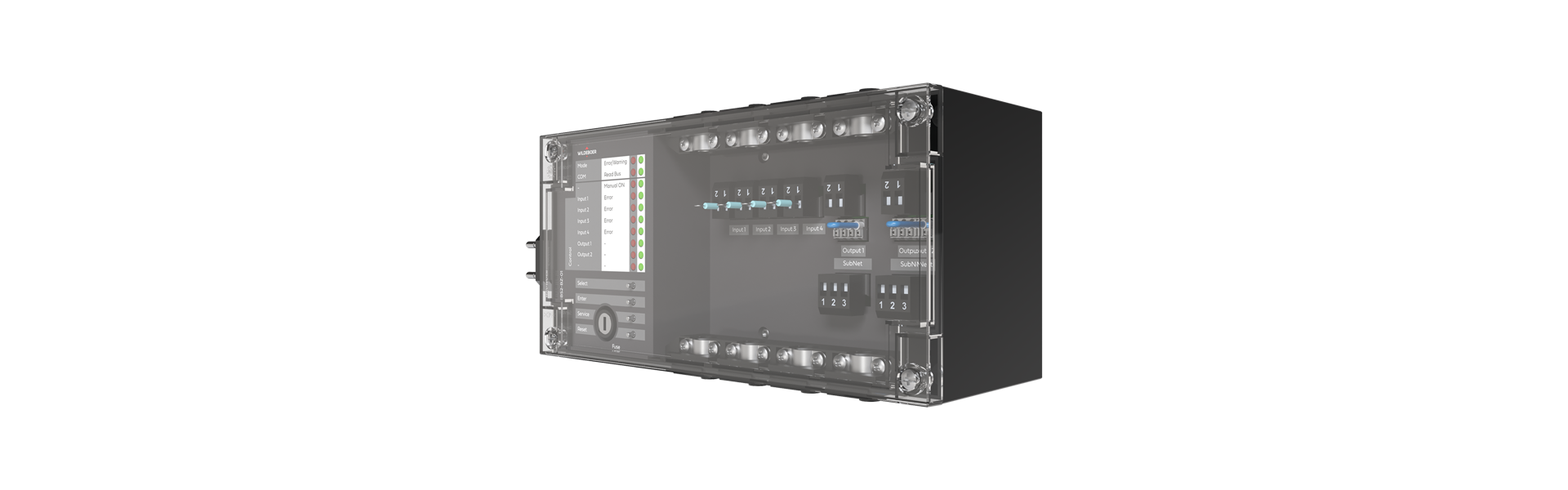 Fire alarm control panel module BS2-BZ-01 from the front and half-turned to the left