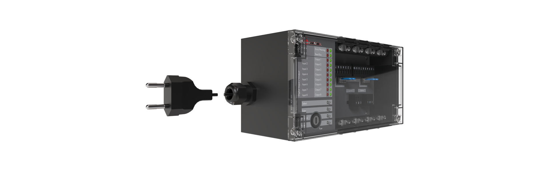 BS2-IO-01 IO-module vanaf de voorkant half naar rechts gedraaid